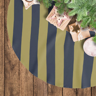Elegante vertikale Streifen aus Gold und Navy Polyester Weihnachtsbaumdecke