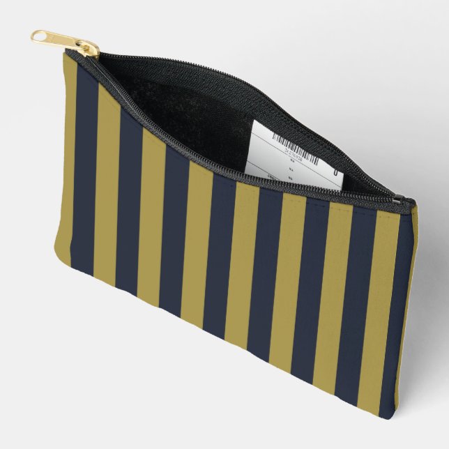 Elegante vertikale Streifen aus Gold und Navy Zubehörtasche (Offen)