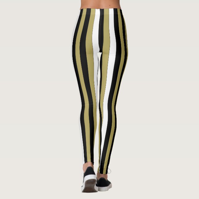Elegante vertikale Streifen Schwarz-Weiß Leggings (Rückseite)