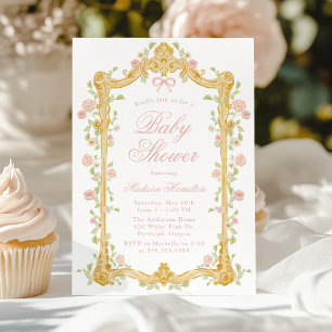 Elegante verzauberte rosa florale Rahmen-Baby-Part Einladung