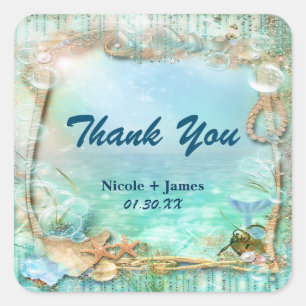 Elegante verzauberte Unterwasser-Strand-Aufkleber Quadratischer Aufkleber