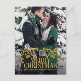 Elegante Verziert Gold Frohe Weihnachts-Foto Postk Feiertagspostkarte