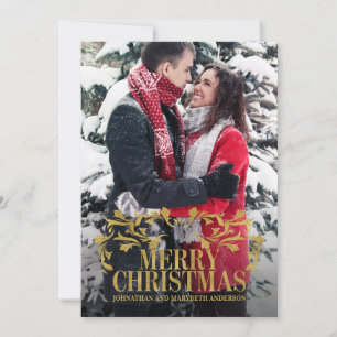 Elegante Verziert Gold Frohe Weihnachtsfoto-Karte Feiertagskarte