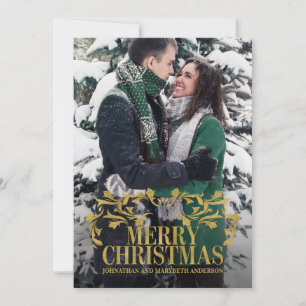 Elegante Verziert Gold Frohe Weihnachtsfoto-Karte Feiertagskarte