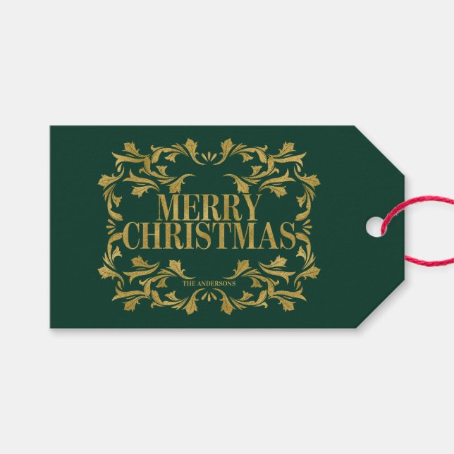 Elegante Verziert Gold Frohe Weihnachtsgeschenke T Geschenkanhänger (Vorderseite (Horizontal))