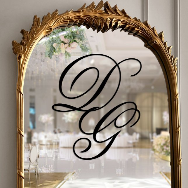 Elegante Verzierte Black Script Monogram Wedding Fensteraufkleber (Elegant Ornate Black Script Monogram Wedding Window Cling)