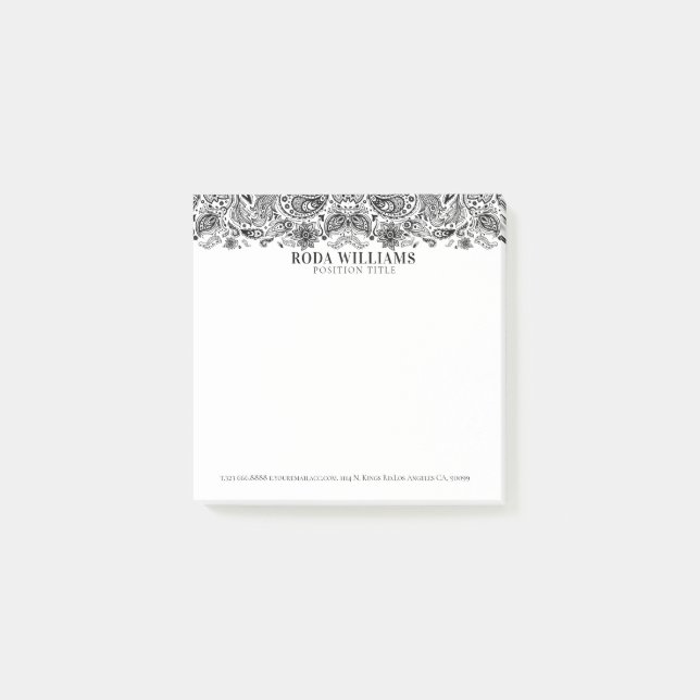 Elegante, verzierte Blumenallee Post-it Klebezettel (Vorderseite)