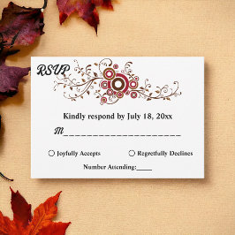 Elegante Verzierte Burgund-Blätter fallen blutige RSVP Karte