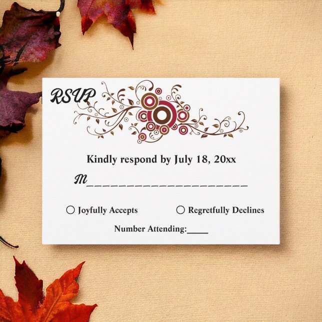 Elegante Verzierte Burgund-Blätter fallen blutige  RSVP Karte (Von Creator hochgeladen)