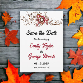 Elegante Verzierte Burgund-Blätter fallen blutige Save The Date