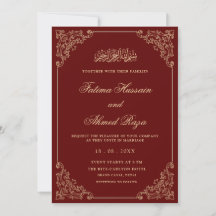 Elegante Verzierte Burgund-Gold-Script-Hochzeit