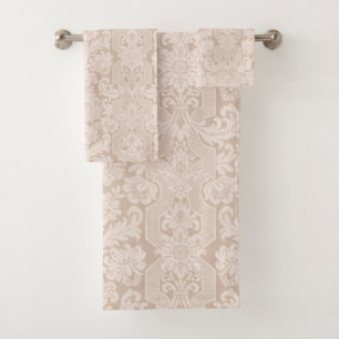 Elegante Verzierte Creme Viktorianisch Damask Badhandtuch Set