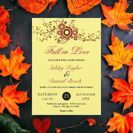 Elegante Verzierte Foliage Yellow Fall Floral Wedd Einladung
