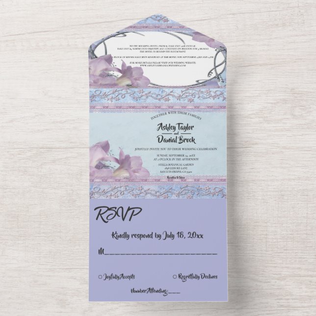 Elegante Verzierte Glam Classic feierliche Hochzei All In One Einladung (Innen Boden)