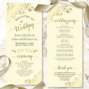 Elegante Verzierte Goldene Curls auf Cream Wedding Programm