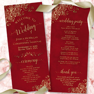 Elegante Verzierte Goldlace auf Crimson Red Weddin Programm