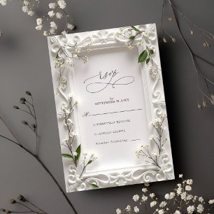 Elegante Verzierte Grün-Blätter Hochzeit RSVP Karte