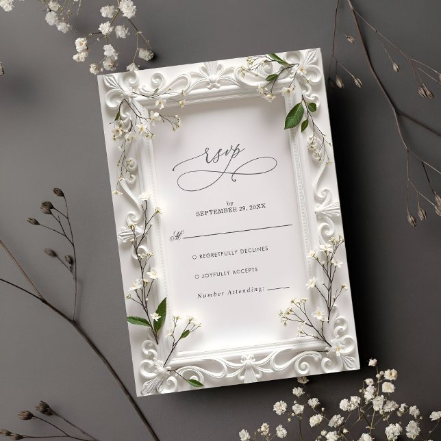 Elegante Verzierte Grün-Blätter Hochzeit RSVP Karte (Von Creator hochgeladen)