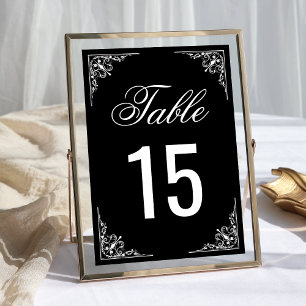 Elegante Verzierte Hochzeit in Schwarz und Weiß Tischnummer