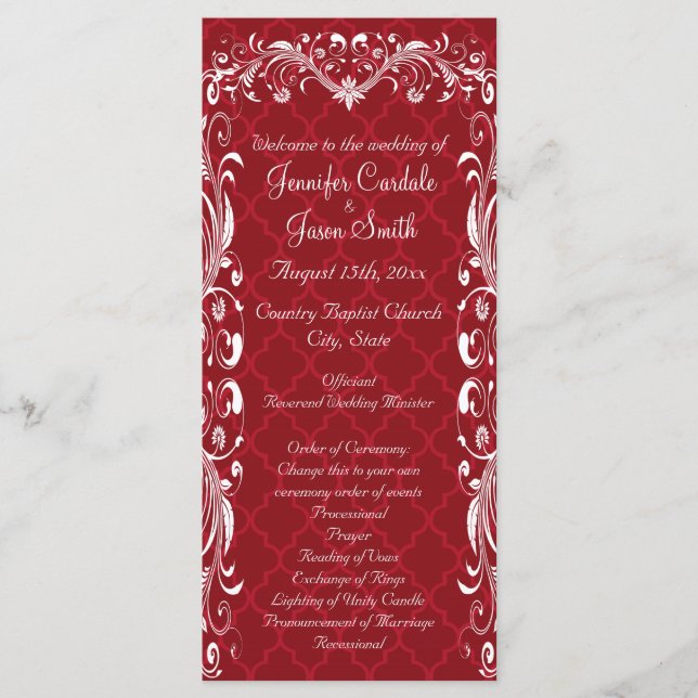 Elegante verzierte Hochzeitsprogramme mit roter Bl Programm (Vorderseite)