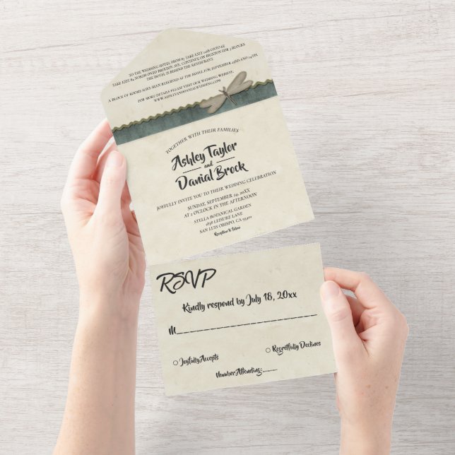 Elegante Verzierte Klasse Formal Moderne Hochzeit All In One Einladung (Abreißen)