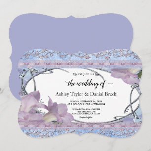 Elegante Verzierte Lila-Chic Moderne Blumenhochzei Einladung
