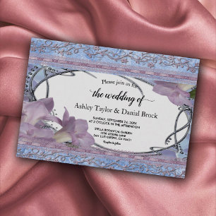 Elegante Verzierte Rose Gold Lila Luxus Hochzeit Einladung