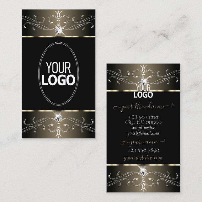 Elegante Verzierte Schwarz-Beige-Ornamente mit Log Visitenkarte (Vorne/Hinten)