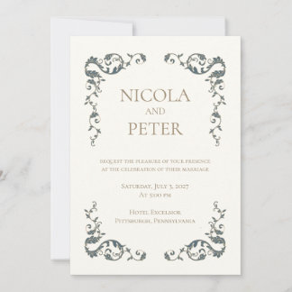 Elegante, verzierte Scroll-Rahmen-Hochzeitseinladu Einladung