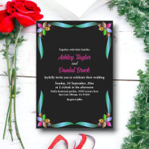 Elegante Verzierte Shiny Black Modern Floral Weddi