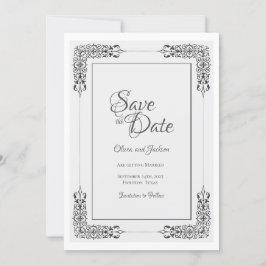 Elegante Verzierte Silver Gray Lace Border Wedding Save The Date