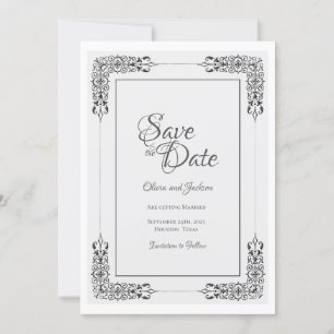 Elegante Verzierte Silver Gray Lace Border Wedding Save The Date