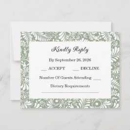 Elegante Verzierte Swirl Sage Green Floral RSVP Ka Karte