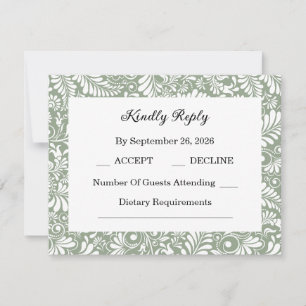Elegante Verzierte Swirl Sage Green Floral RSVP Ka Karte