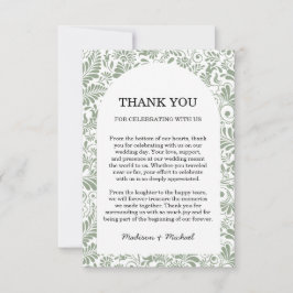 Elegante Verzierte Swirl Sage Green Floral Wedding Dankeskarte