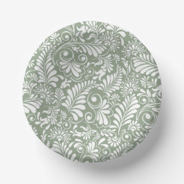 Elegante Verzierte Swirl Sage Green Floral Wedding Pappteller