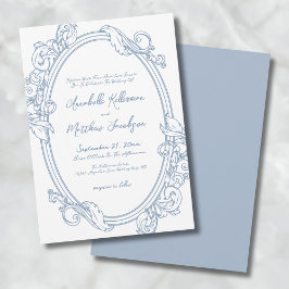 Elegante Verzierte Vintage Blauen Hochzeit Einladung