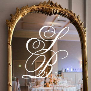 Elegante Verzierte White Script Monogram Wedding Fensteraufkleber