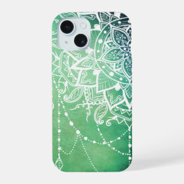 Elegante Verzierte Zen Mandala Rosette Grüntöne iPhone 15 Hülle