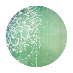 Elegante verzierte Zen-Mandala-Rosette in grünen T Schneidebrett