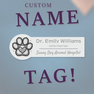Elegante Veterinary Name Tag mit Paw Print Heart Namensschild
