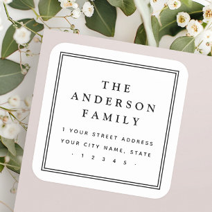 Elegante viereckige Rücksendeadresse mit Familienn Quadratischer Aufkleber