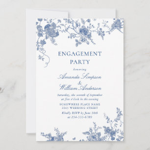 Elegante Viktorianisch Blue Floral ENGAGEMENT PART Einladung