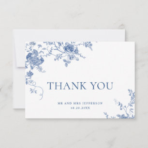 Elegante Viktorianisch Blue French Floral Wedding Dankeskarte