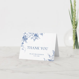 Elegante Viktorianisch Blue French Floral Wedding Dankeskarte