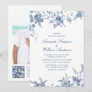 Elegante Viktorianisch Blue French Floral Wedding Einladung