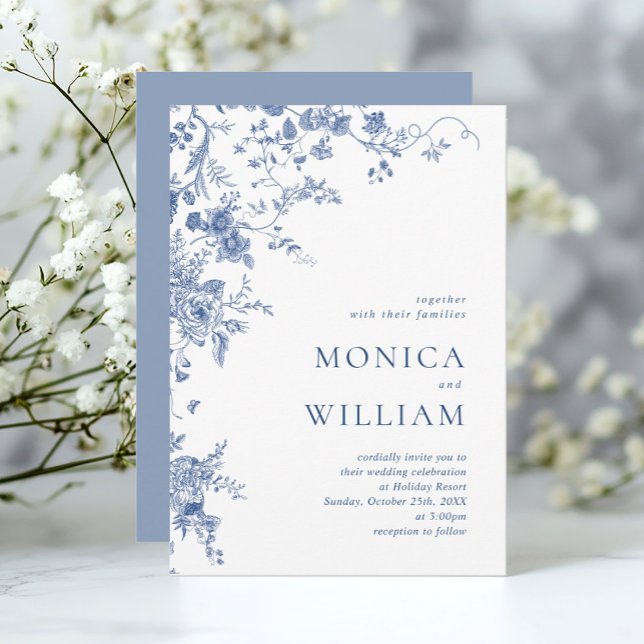 Elegante Viktorianisch Blue French Floral Wedding Einladung (Von Creator hochgeladen)