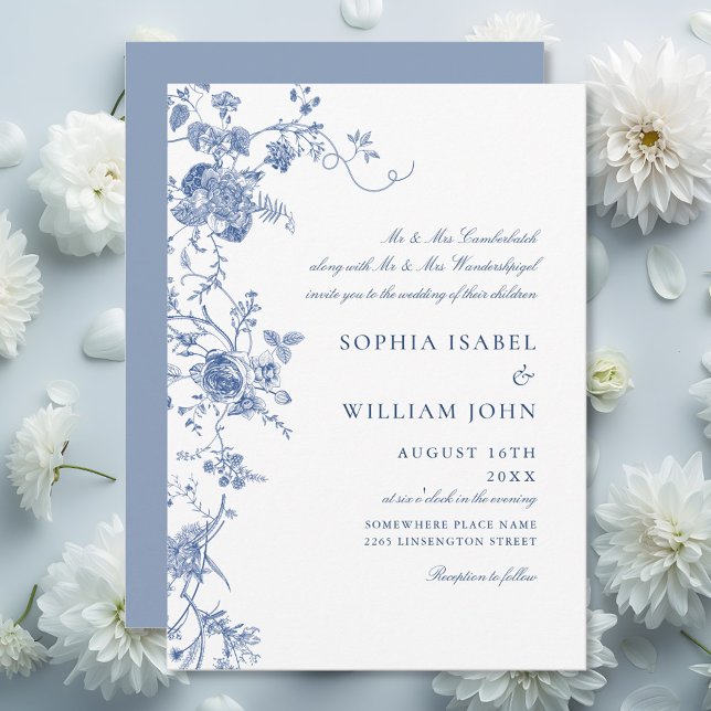 Elegante Viktorianisch Blue French Floral Wedding Einladung (Von Creator hochgeladen)