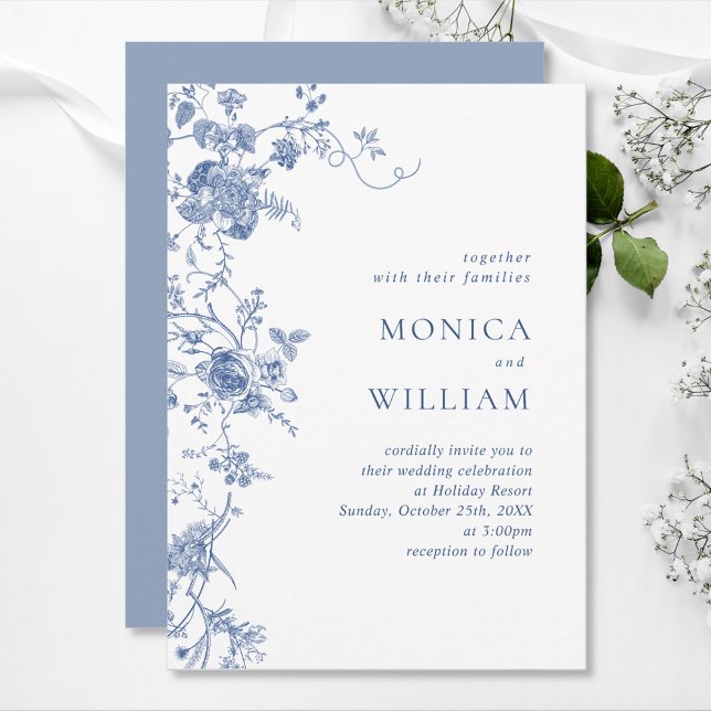 Elegante Viktorianisch Blue French Floral Wedding Einladung (Von Creator hochgeladen)