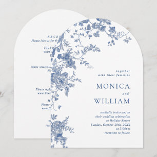 Elegante Viktorianisch Blue French Floral Wedding Einladung